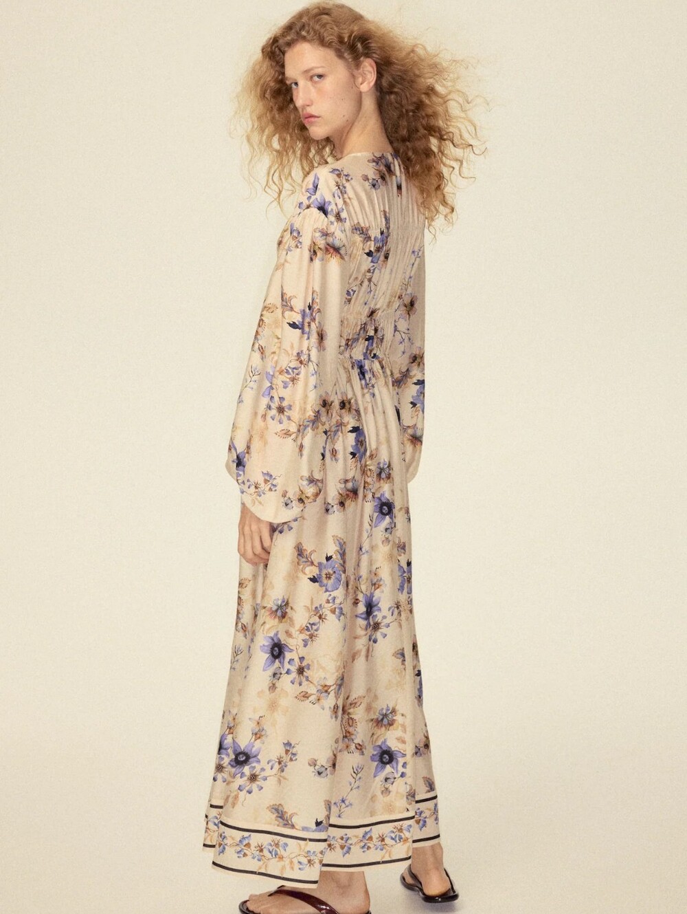 H&M Floral Printed Tie-detail Maxi Dress Beige/floral Lilac Blue Bnwt - Picture 3 of 13